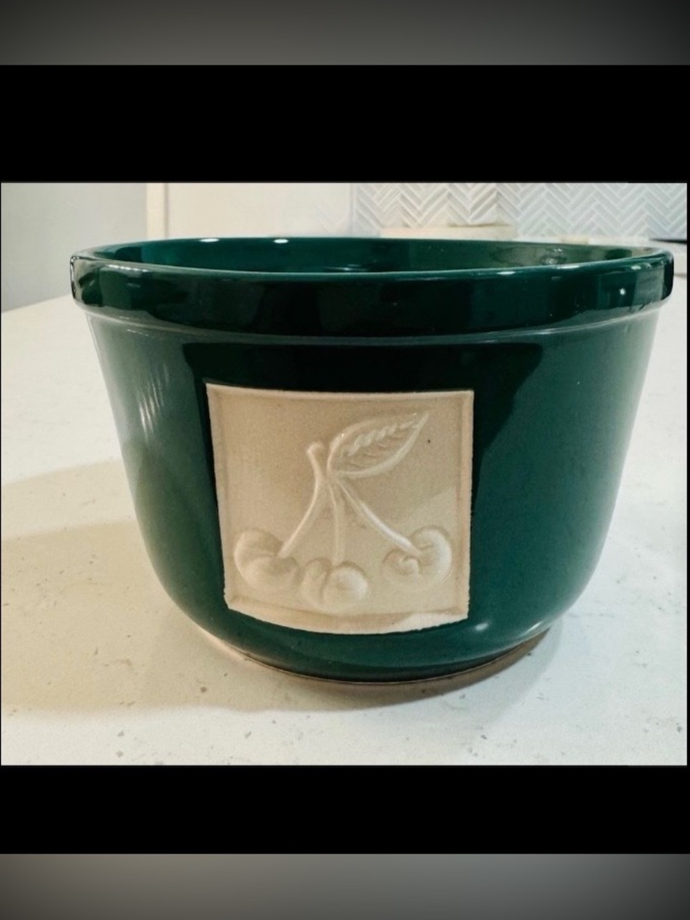 Vintage Tileware Green Ceramic Cherry Fruit Bowl/Mixing Bowl